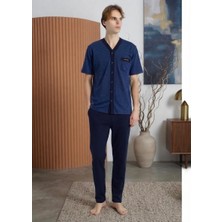Kly Pijama Kly 6130 %100 Pamuklu Boydan Düğmeli V Yaka Yarım Kollu Büyün Beden Battal Pijama Takım