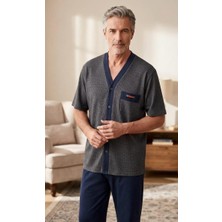 Kly Pijama Kly 6130 %100 Pamuklu Boydan Düğmeli V Yaka Yarım Kollu Büyün Beden Battal Pijama Takım