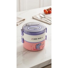 Alpa Store Fixpoint 1200 ml Double Lunch Box Paslanmaz Çelik 2 Katlı Beslenme Yemek Kabı Çatal Kaşık Yemek Kutusu Sefer Tası