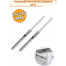Nublado Bilyalı Teleskopik Çekmece Rayı 17 mm x 34,2 cm Tam Açılım Metal Galvanizli Sağ Sol 1 Takım Dolap Mobilya Rayı