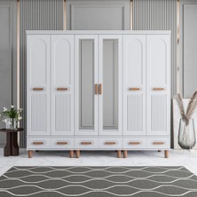 Monzio Otto 6 Kapaklı Çekmeceli Gardırop Tamamı Mdf (Beyaz)