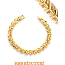 RSB Bijuteri Bileklik Yaprak 24 Ayar Altın Kaplama 316 L Çelik + Hediye Paket