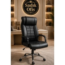 Sadık Ofis Ergonomik Yüksek Sırtlı Ofis Koltuğu Suni Deri Orta Sert Oturum Konforu Krom Tekerlek
