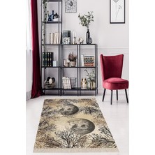 Zemira On The Clouds Ay Çiçek Doğa Desenli Dijital Baskı Yıkanabilir Kaymaz Taban Salon Halı Yolluk Meg