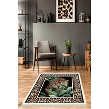 Zemira Pelangi Leopar Desenli Dijital Baskı Yıkanabilir Kaymaz Taban Salon Halısı, Kahverengi 120 x