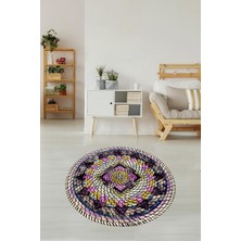 Zemira Pelangi Mor Jüt Hasır Kilim Görünümlü Dijital Baskılı Kaymaz Taban Yıkanabilir Salon Halısı,