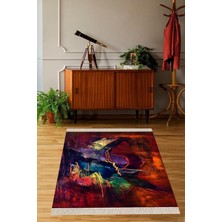 Zemira Pelangi Rüya Dijital Baskı Yıkanabilir Kaymaz Taban Salon Halı Yolluk, Kırmızı 40 x 40