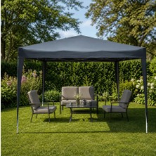 Stratecht 3x3 Metre Polyester Çardak Bahçe Çardağı Kamelya Gölgelik Tente Parti Fuar Stand Çadırı Antrasit