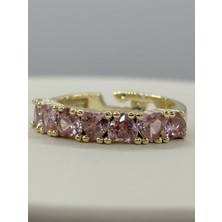 Stelle Jewelry Ayarlanabilir Kalp Taşlı Altın Renk Çelik Yüzük – Pembe Zirkon Taşlı Açık Uçlu Kadın Yüzük