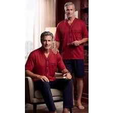 Kly Pijama Kly 8031 %100 Pamuklu Boydan Düğmeli V Yaka Yarım Kollu 3 Lü Şortlu Pijama Takım