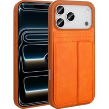 Iphone 17 Pro Max Ile Uyumlu Yüksek Kalite Deri Kartlıklı Sevilla Kartlık Hazneli Şık Telefon Kılıfı-Turuncu
