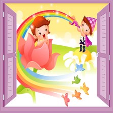 Zemira Çocuk Odası Bebek Odası Pencere Poster Duvar Kağıdı Gökkuşağı