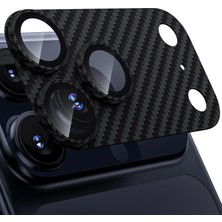 Monsgeek Apple iPhone 17 Pro Max / 17 Pro Uyumlu Karbon Fiber Görünümlü Temperli Cam Çizilmez Darbe Korumalı Kamera Lens Koruyucu