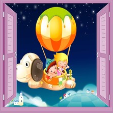 Zemira Çocuk Odası Bebek Odası Pencere Poster Duvar Kağıdı Uçan Balon