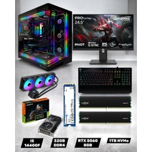 Symoon I5 14400F 32GB Ddr4 Ram 1tb Nvme Rtx 5060 Ekran Kartlı 360MM Sıvı Soğutmalı 24.5 Inç Monitörlü Klavyeli Gaming Pc