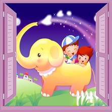 Zemira Çocuk Odası Bebek Odası Pencere Poster Duvar Kağıdı Fil