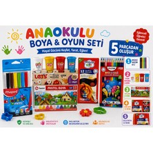 Voloyas Anaokulu Boya ve Oyun Seti 5 Parça | 6'lı Keçeli Kalem + 4 Renk Oyun Hamuru + 12'li Kuru Boya + 12'li Pastel Boya + 12'li Sulu Boya