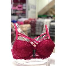 1161 Ebru Silikonlu Dantelli Çapraz Destekli Sütyen 6lı Bordo