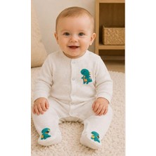 Hafy Baby Organik Pamuk Dinazor Nakışlı Patikli Erkek Bebek Tulumu