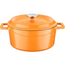 Zemira Lava Metal Spring - Döküm Tencere, Yuvarlak, 24 Cm, Mat Emaye, Parlak Siyah Taban, Turuncu