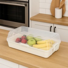 Zemira Şeffaf Kapaklı Buzdolabı Düzenleyici Kutu | 32X18 cm Plastik Gıda Organizeri | Kar Beyaz Taban | Ka