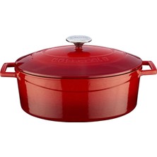 Zemira Lava Metal Oval Döküm Tencere, 29 Cm, 4.67 Litre Hacim, Kırmızı