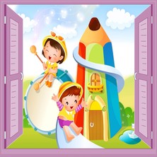 Zemira Çocuk Odası Bebek Odası Pencere Poster Duvar Kağıdı Kaydırak