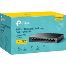 TP-Link LS108GP 8 Port Gıgabıt + RJ45 62W 250 Metre Poe Mesafe Metal Kasa