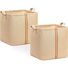 Zemira Textile 2'li Çocuk Odası Jüt Keten Kumaş Sepet Set 30 x 30 x 30 cm
