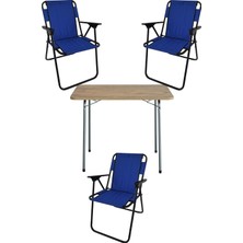 Zemira 60X80 Çam Desenli Katlanır Masa + 3 Adet Katlanır Sandalye Kamp Seti Bahçe Takımı
