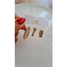 Ysx Jewelry 14K Altın Rengi Yıldız Detaylı 3'lü Küpe Seti