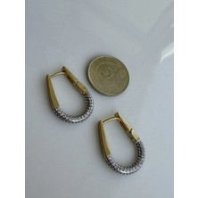 Stainles Steel Gold U Form Zirkon Taşlı Halka Küpe | Modern Kadın Küpe