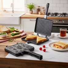 Zemira Deconox Çift Taraflı Ocak Üstü Döküm Tost Makinesi, Granit Efektli Yanmaz Yapışmaz Sandviç Tost