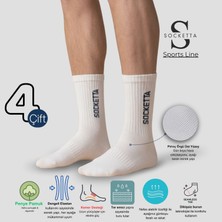 Socketta 4'lü Beyaz Erkek Spor Havlu Taban Kısa Konç Tenis Çorabı - Premium