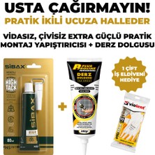 Sibax NS78T Süper Güçlü Montaj Yapıştırıcısı 80 ml + Plus Beyaz Derz Dolgusu 380 gr –iş Eldiveni Hediyeli