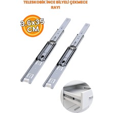 Nublado Bilyeli Teleskopik Çekmece Rayı 35 cm x 3,6 cm Metal Dolap Mobilya Şifonyer Mutfak Çekmece Rayı