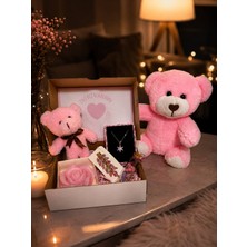 Sevgiliye Hediye Peluş Ayıcıklı Hediye Kutusu Çelik Kolye Mum Romantik Hediye Seti