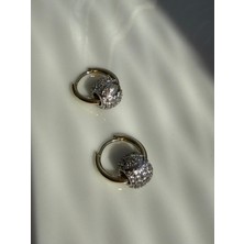 Jewelry Gold Nazar Boncuk Detaylı Zirkon Taşlı Halka Kadın Küpe