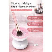 Zemira Cngzshop Otomatik Makyaj Fırça Yıkama Makinesi, USB Şarjlı, Temizleme Pedi, Pembe