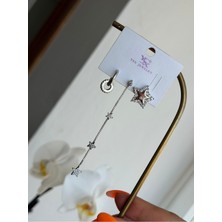 Ysx Jewelry Gümüş Renk Yıldız Detaylı Asimetrik Tekli Kadın Küpe