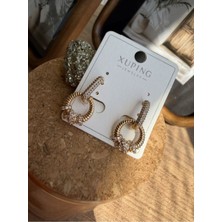 Xuping Jewelry Rose Gold Zirkon Taşlı Halkalı Sallantılı Küpe | Modern Kadın Küpe