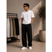 Adam & Eve Fashion Adam&eve Erkek Siyah Yeşil Gri Krem Renk Seçenekli Pileli Bol Kesim Kumaş Pantolon
