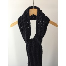 Mora Knit Atkı El Örgüsü %100 Saf Yün Siyah Kalın Atkı
