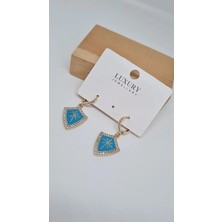 Luxury Jewelry Turkuaz Taş ve Yıldız Detaylı Sallantılı Küpe