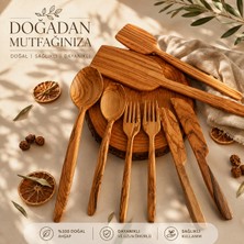 T5rend Evinde Zeytin Ağacı Ahşap Mutfak Gereçleri Seti | Doğal El Yapımı Spatula, Kaşık, Çatal ve Bıçak Seti