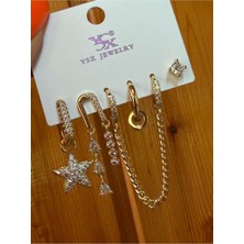 Ysx Jewelry Çoklu Kombin Zirkon Taşlı Kadın Küpe Seti – 6'lı Kombin Küpe