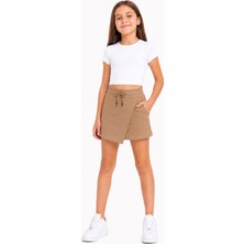 Cansın Mini Bej Kız Çocuk Beli Lastikli Basic Okul  Şort Etek  24741
