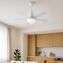 5 Kanatlı LED Işıklı Tavan Vantilatörü – Sessiz Çalışan, Uzaktan Kumandalı, Modern Beyaz Tasarım