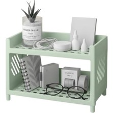 Çok Amaçlı 2 Katlı Organizer Raf – Açık Yeşil Plastik Düzenleyici Stand – Banyo, Mutfak, Masaüstü ve Ofis Için – 25 x 18 cm