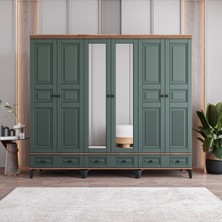 Monzio Terra 6 Kapaklı Çekmeceli Gardırop Tamamı Mdf (Yeşil)